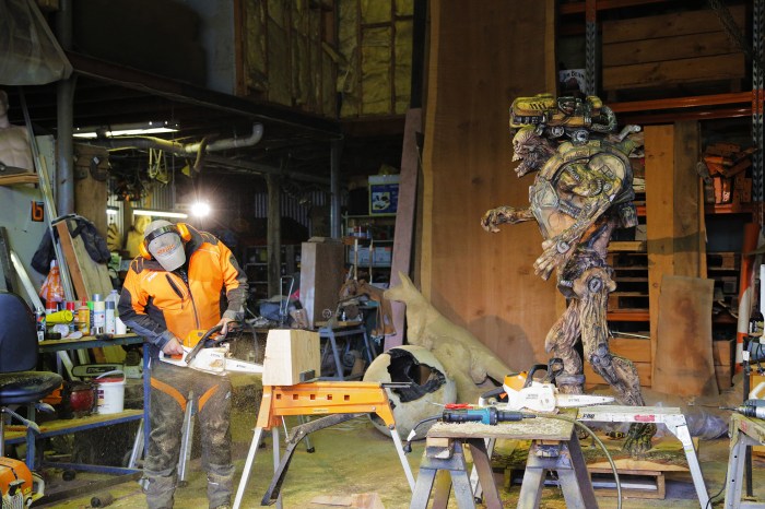 Doom sculpture carved using chainsaw