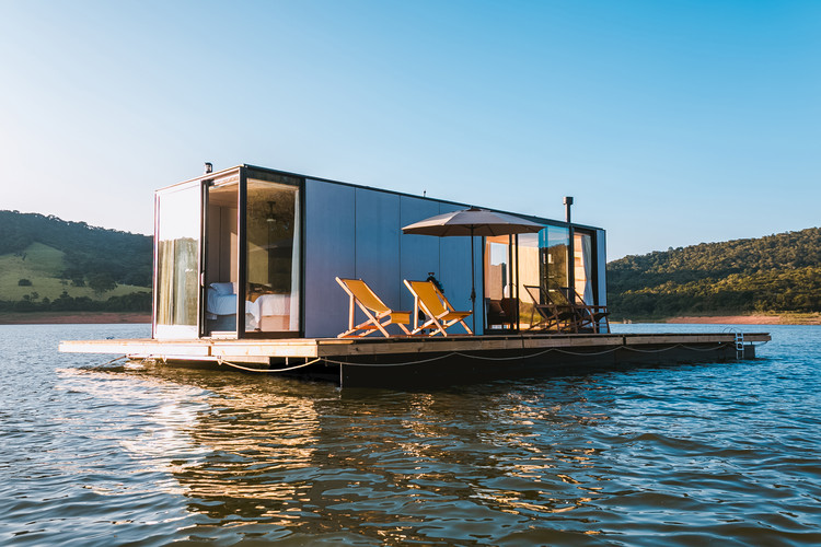 This floating solar powered house is made from recycled materials