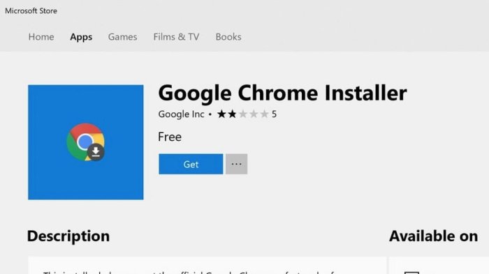 Chrome installer removed windows store