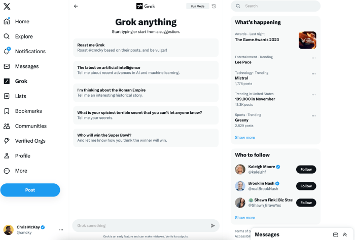 X begins rolling out grok its rebellious chatbot to subscribers