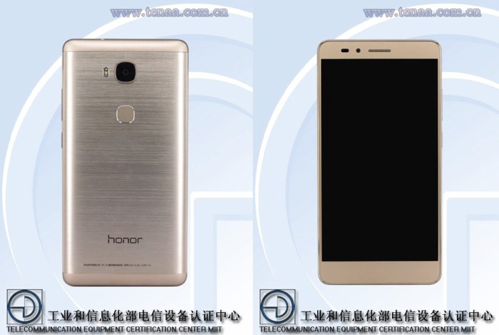 Huawei honor handset sports gold frame at tenaa