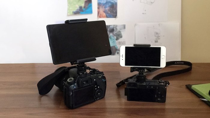 The camlet mount uses your tabletsmartphone as the cameras display