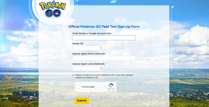 Pokemon go beta us signup