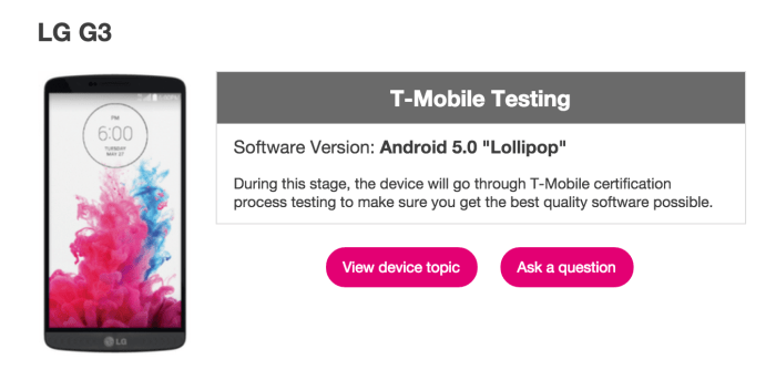 T mobile lg g2 and g3 lollipop updates being tested