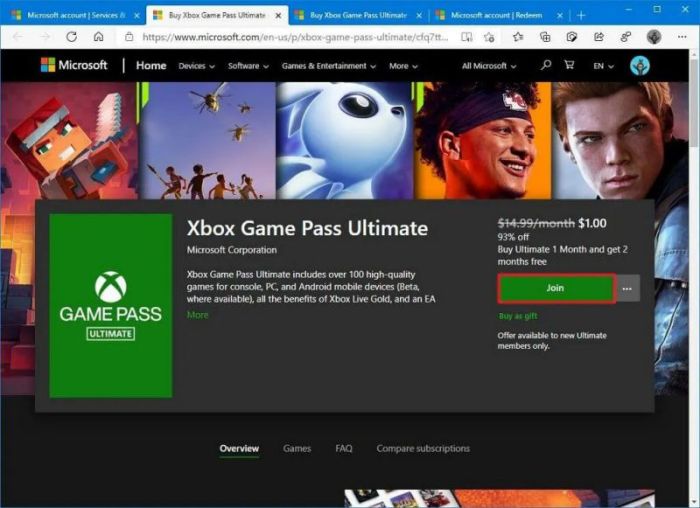 Xbox live gold and xbox game pass subscriptions down to 1