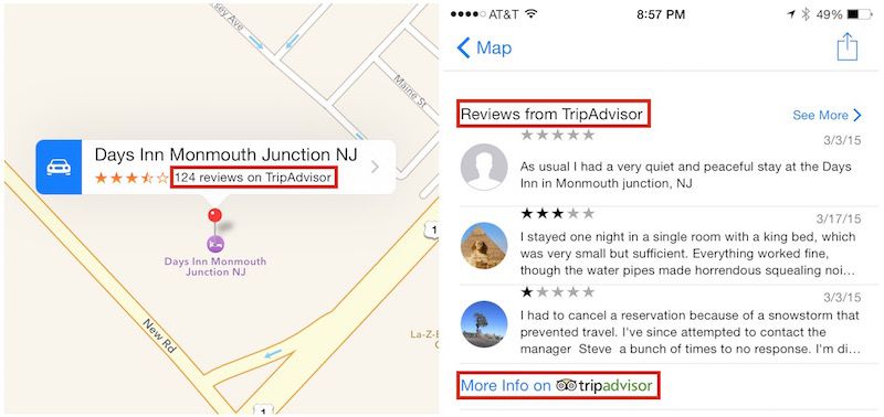 Apple maps updated with tripadvisor and booking com reviews