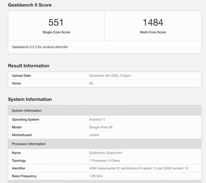 Pixel xl appears on geekbench