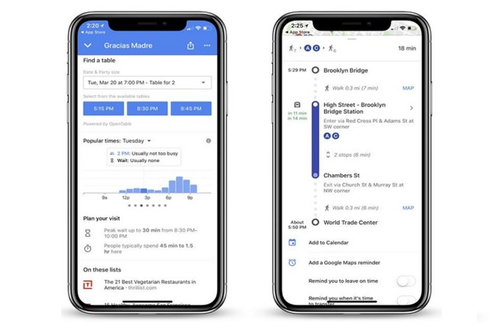 Google search and maps display wait times restaurants