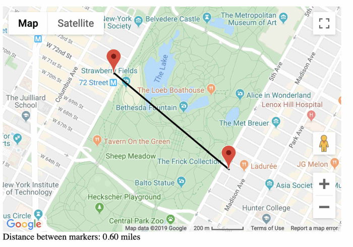 Google maps beta distance in search