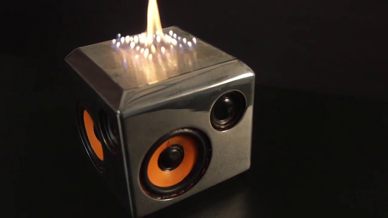 Sound torch speakers has flames coming out of it literally