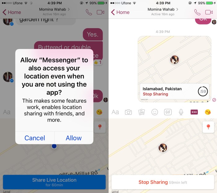 Fb messenger lets you share your location