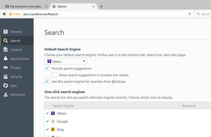 Google firefox default search