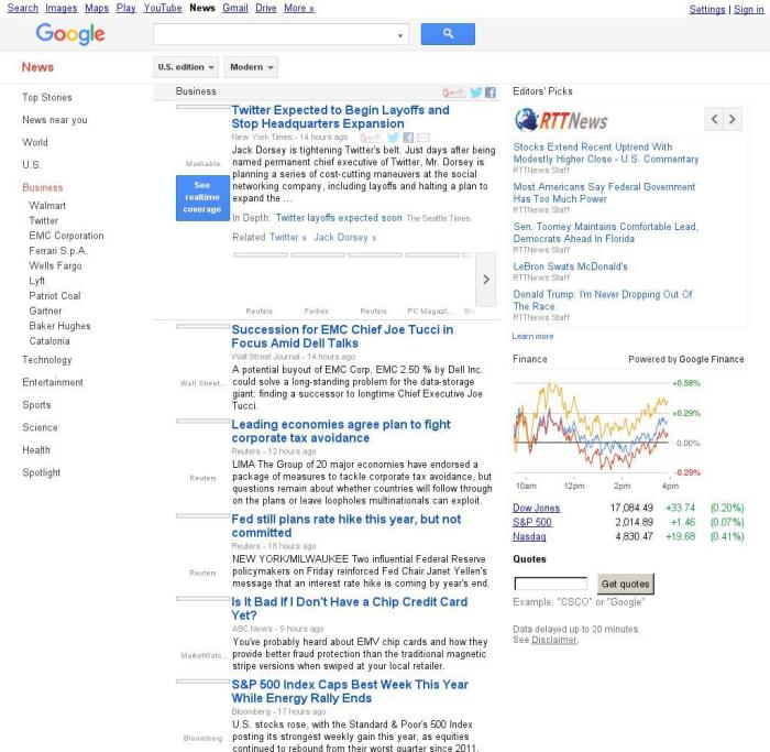 Google search live business times