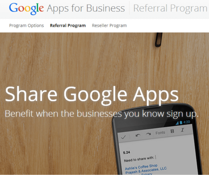 Google apps referral program offers 15 per new user