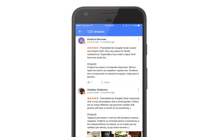 Google translates local reviews