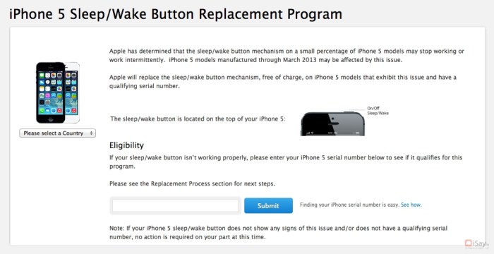 Iphone 5 sleepwake button replacement program extended to 2016