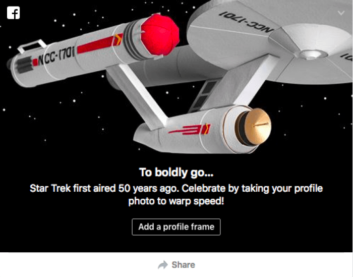 Facebook star trek 50th anniversary buttons