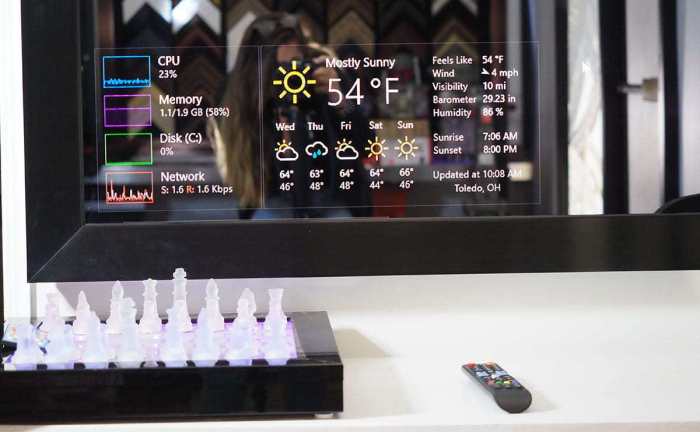 Diy smart mirror displays notifications from phones tablets watches