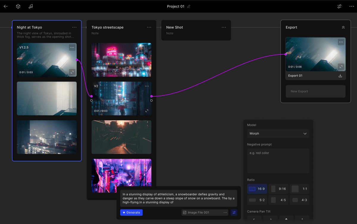 Morph studio lets you make flims using stability ai generated clips