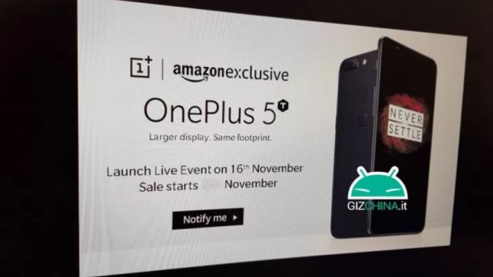 Oneplus 5t launch november 16th