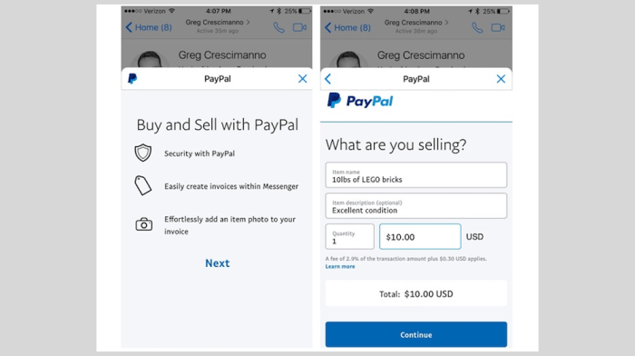 Paypal invoices can be via facebook messenger