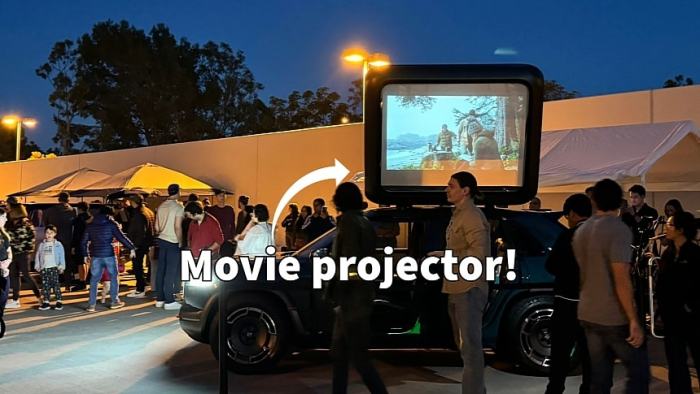 Rivians new treehouse rooftop tent comes with a movie projector