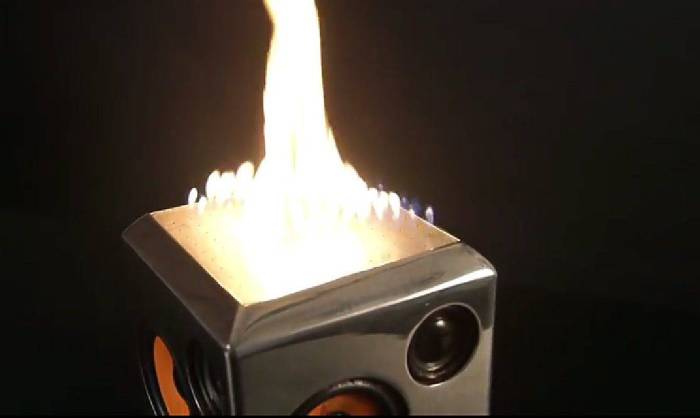 Sound torch speakers has flames coming out of it literally