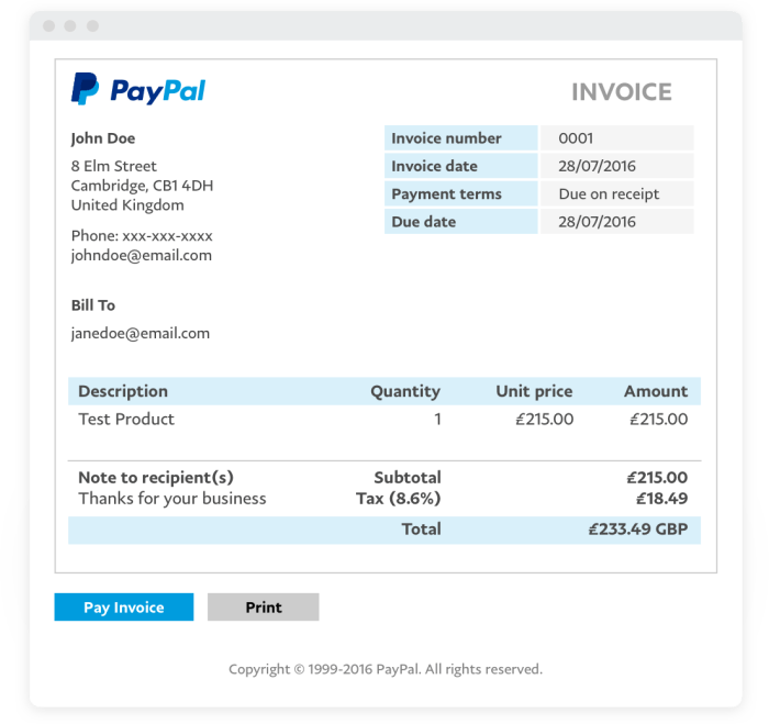 Paypal invoices can be via facebook messenger