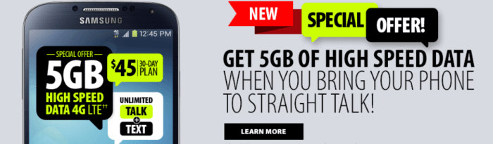 Straight talk offering 5gb data to customers who bring their own device