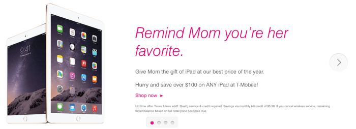 T mobile shaves off 100 from the ipad for mothers day