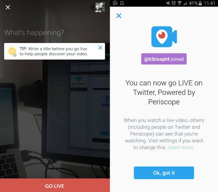 Streaming on periscope without twitter account now possible