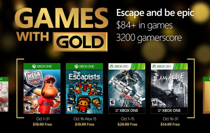 Xbox one games with gold for october 2016